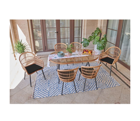 SALSA Τραπεζαρία Κήπου:Μέταλλο Βαφή Μαύρο-Wicker Φυσικό: 2 Πολυθρόνες+ 4 Καρέκλες+Τραπέζι