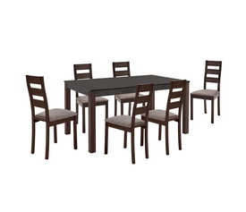 SIENNA Set (1+6) Τραπεζαρίας - Κουζίνας, Σκούρο Καρυδί, Melamine Greystone,Ύφασμα Μπεζ