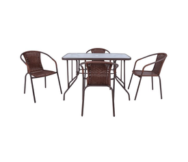 BALENO Set Τραπεζαρία Κήπου: Τραπέζι + 4 Πολυθρόνες Μέταλλο Καφέ - Wicker Brown