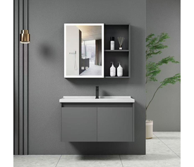 IDEA-1 Set Έπιπλο Κρεμαστό Μπάνιου Γκρι, Καθρέπτης LED + Πάγκος με Νιπτήρα και Μπαταρία