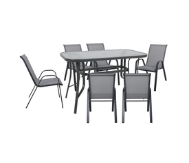 RIO Set Τραπεζαρία Κήπου Μέταλλο Ανθρακί, Textilene Γκρι: Τραπέζι + 6 Πολυθρόνες