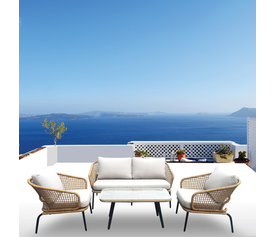 SALSA Plus Set Σαλόνι Κήπου ALU Μαύρο-Γυαλί-Wicker Φυσικό: Τραπέζι+2 Θέσιος+2 Πολυθρόνες