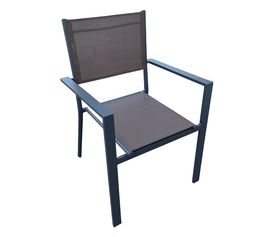 AMIRAL Πολυθρόνα Dining Στοιβαζόμενη, Aλουμίνιο Ανθρακί - Textilene Cappuccino