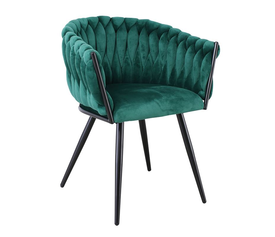 VERDI Πολυθρόνα Μέταλλο Βαφή Μαύρο, Ύφασμα Velure, Απόχρωση Forest Green