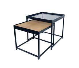 HARMONICA SIDE TABLE SET 2ΤΕΜ ΦΥΣΙΚΟ ΦΙΜΕ ΜΑΥΡΟ 50x50x49