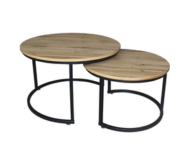 BOZZI Set-2 Τραπεζάκια Σαλονιού-Καθιστικού, Μέταλλο Βαφή Μαύρο, Απόχρωση Φυσικό