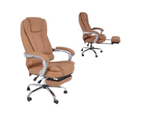 BF9700 Relax Πολυθρόνα Γραφείου Διευθυντή, με Υποπόδιο, Βάση Χρώμιο,PU Μπεζ