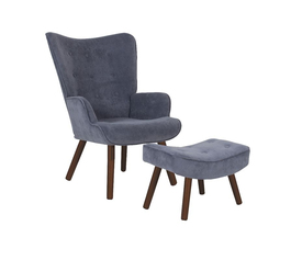 ALMA Πολυθρόνα - Μπερζέρα με Σκαμπό - Υποπόδιο Καρυδί Ύφασμα Velure Ανοιχτό Μπλε,K/D