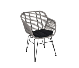 SALSA-W Πολυθρόνα Τραπεζαρίας Κήπου, Μέταλλο Βαφή Μαύρο, Wicker Γκρι, Μαξιλάρι Μαύρο