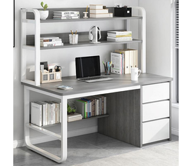 ΓΡΑΦΕΙΟ Η/Υ 3 Συρτάρια 3 Ράφια Μέταλλο Βαφή Άσπρο, MDF Απόχρωση Grey
