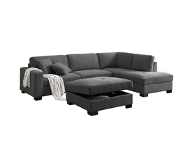 DORNO Καναπές Σαλονιού Αριστερή Γωνία με Αποθηκευτικό Σκαμπό, Ύφασμα Ανθρακί