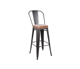RELIX Σκαμπό Bar-Pro με Πλάτη, Μέταλλο Βαφή Antique Black, Pu Camel