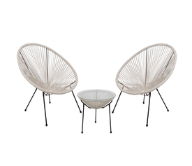 ACAPULCO Set Κήπου - Βεράντας: Τραπέζι + 2 Πολυθρόνες Μέταλλο Μαύρο / Rattan Άσπρο