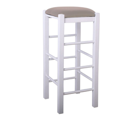 ΤΑΒΕΡΝΑΣ Σκαμπό BAR, Οξιά Βαφή Εμποτισμός Λάκα Άσπρο, Κάθισμα Pu Cappuccino