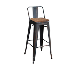 RELIX Wood Σκαμπό Bar-Pro με Πλάτη, Μέταλλο Βαφή Antique Black, Απόχρωση Ξύλου Dark Oak