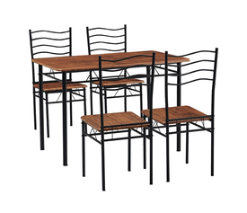 IVAR Set Τραπεζαρία Σαλονιού Κουζίνας: Τραπέζι + 4 Καρέκλες Μέταλλο Βαφή Μαύρο, Καρυδί