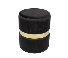 TOMMY Σκαμπό Βοηθητικό, Χρώμιο Χρυσό, Ύφασμα Velure Απόχρωση Μαύρο