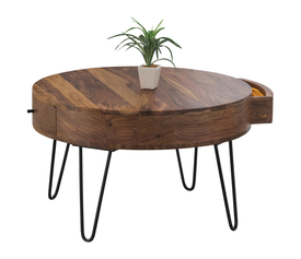 KARIM Τραπεζάκι Σαλονιού Καθιστικού, Μέταλλο Βαφή Μαύρο, Ξύλο Ακακία Φυσικό