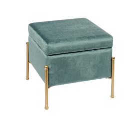 RAY Αποθηκευτικό Σκαμπό, Μέταλλο Βαφή Χρυσό, Ύφασμα Velure, Απόχρωση Βεραμάν