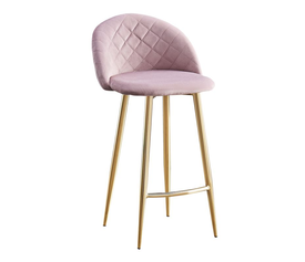 BELLA Σκαμπό BAR με Πλάτη, Βάση Χρώμιο Χρυσό, Ύφασμα Velure Απόχρωση Dirty Pink