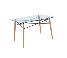 ART Wood Τραπέζι Κουζίνας Τραπεζαρίας, Οξιά Φυσικό, Επιφάνεια Γυαλί