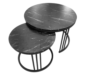 BOZZO Set-2 Τραπεζάκια Σαλονιού-Καθιστικού, Μέταλλο Μαύρο, Απόχρωση Μαύρο Μάρμαρο