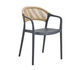 DONNA Πολυθρόνα Στοιβαζόμενη, PP-UV Ανθρακί, Rope Wicker Φυσικό