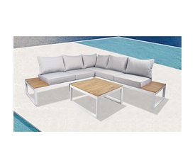 MEXICO Set Σαλόνι Κήπου Καναπές Γωνία + Τραπεζάκι Alu Άσπρο, Μαξιλάρια Γκρι