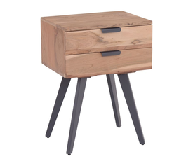 ANKO Κομοδίνο Μέταλλο Βαφή Μαύρο, Ξύλο Ακακία Φυσικό