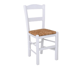 ΣΥΡΟΣ Καρέκλα Οξιά Βαφή Εμποτισμού Λάκα Άσπρο, Κάθισμα Ψάθα