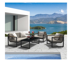 CORDOBA Set Καθιστικό ALU Ανθρακί: Καναπές+2 Πολυθρόνες+ Τραπεζάκι, Μαξιλάρια Μπεζ