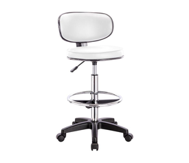 BF406 Σκαμπό Reception-Ταμείου PU Άσπρο, Τροχήλατο, Ρύθμιση Ύψους, Περιστρεφόμενο