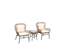 SALSA MAX Set Κήπου - Βεράντας Μέταλλο Βαφή Μαύρο, Wicker Φυσικό: Τραπεζάκι+2 Πολυθρόνες