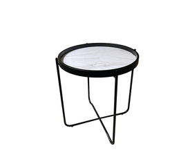 ALABASTER SIDE TABLE ΛΕΥΚΟ ΜΕ PATTERN ΜΑΥΡΟ 53x53x55