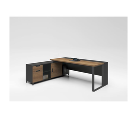 PROLINE Γραφείο Αναστρέψιμη Γωνία, 3 Συρτάρια, Ράφια, Απόχρωση Καρυδί Δρυς - Μαύρο