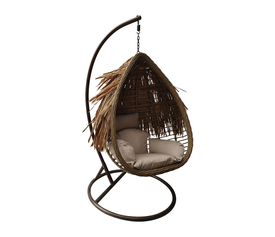 SALSA TROPIC Κρεμαστή Πολυθρόνα, Wicker Φυσικό, Μέταλλο Brown, Μαξιλάρι Μπεζ