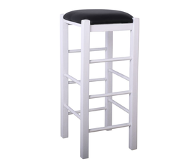 ΤΑΒΕΡΝΑΣ Σκαμπό BAR, Οξιά Βαφή Εμποτισμός Λάκα Άσπρο, Κάθισμα Pu Μαύρο