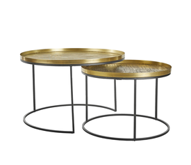 TOTALE COFFEE TABLE SET 2ΤΕΜ BRASS ANTIQUE ΜΑΥΡΟ 76x76x43.5