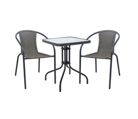 BALENO-W Set Κήπου - Βεράντας: Τραπέζι + 2 Πολυθρόνες Μέταλλο Ανθρακί, Wicker Mixed Grey