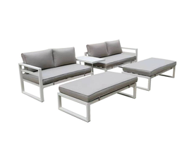 ORBEA Set Καθιστικό Κήπου ALU Άσπρο, Καναπές 4Θ+2 Πάγκοι+ Τραπέζι, Μαξιλάρι Μπεζ
