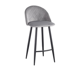 BELLA Σκαμπό BAR με Πλάτη, Μέταλλο Βαφή Μαύρο, Ύφασμα Velure Απόχρωση Γκρι