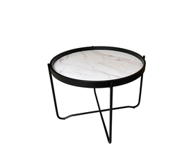 ALABASTER COFFEE TABLE ΛΕΥΚΟ ΜΕ PATTERN ΜΑΥΡΟ 63x63x42