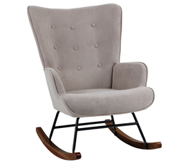 ALMA Rocking Πολυθρόνα Μπερζέρα Καθιστικού, Ύφασμα Velure Καφέ, Βάση Μαύρο-Καρυδί