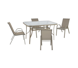 RIO Set Τραπεζαρία Κήπου Μέταλλο Βαφή Μπεζ, Textilene Μπεζ: Τραπέζι + 4 Πολυθρόνες