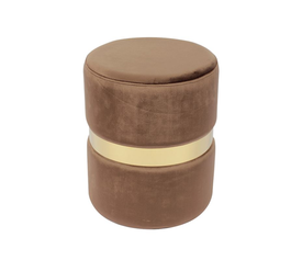 TOMMY Σκαμπό Βοηθητικό, Χρώμιο Χρυσό, Ύφασμα Velure Απόχρωση Καφέ