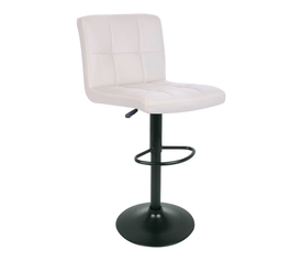 LINO Σκαμπό BAR με Πλάτη, Μέταλλο Βαφή Μαύρο, PU Άσπρο, Ρύθμιση Ύψους, Περιστρεφόμενο