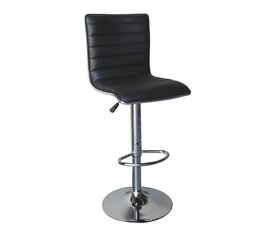 ALFI Σκαμπό BAR με Πλάτη, Βάση Χρώμιο, PU Μαύρο, Ρύθμιση Ύψους, Περιστρεφόμενο