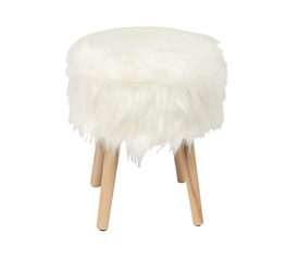 JAMO Αποθηκευτικό Σκαμπό Βοηθητικό, Συνθετική Γούνα Άσπρο, Πόδια Φυσικό.