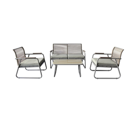 ROCCO Set Σαλόνι Κήπου 4τεμ, Μέταλλο Μπεζ, Rope Wicker Μπεζ, Μαξιλ.Μπεζ, Γυαλί Μπεζ