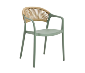 DONNA Πολυθρόνα Στοιβαζόμενη, PP-UV Πράσινο, Rope Wicker Φυσικό